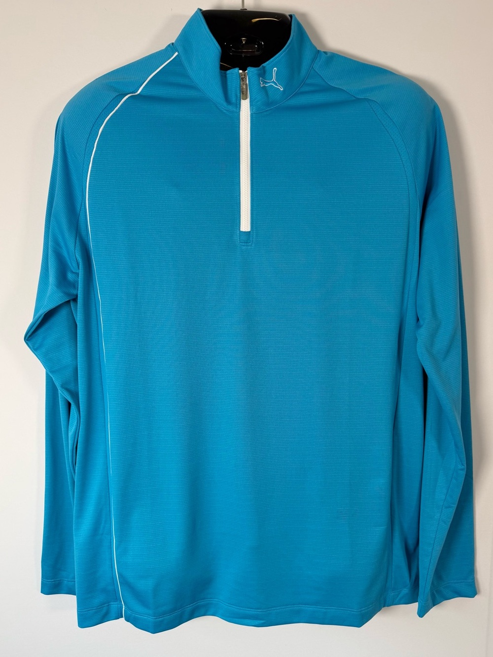 PUMA Golf Men's L Blue 1/4 Zip Mock Neck Moisture Wicking Pullover Sweater